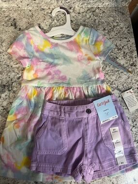 Cat & Jack Pastel Tie-Dye Dress with Lavender Shorts Set